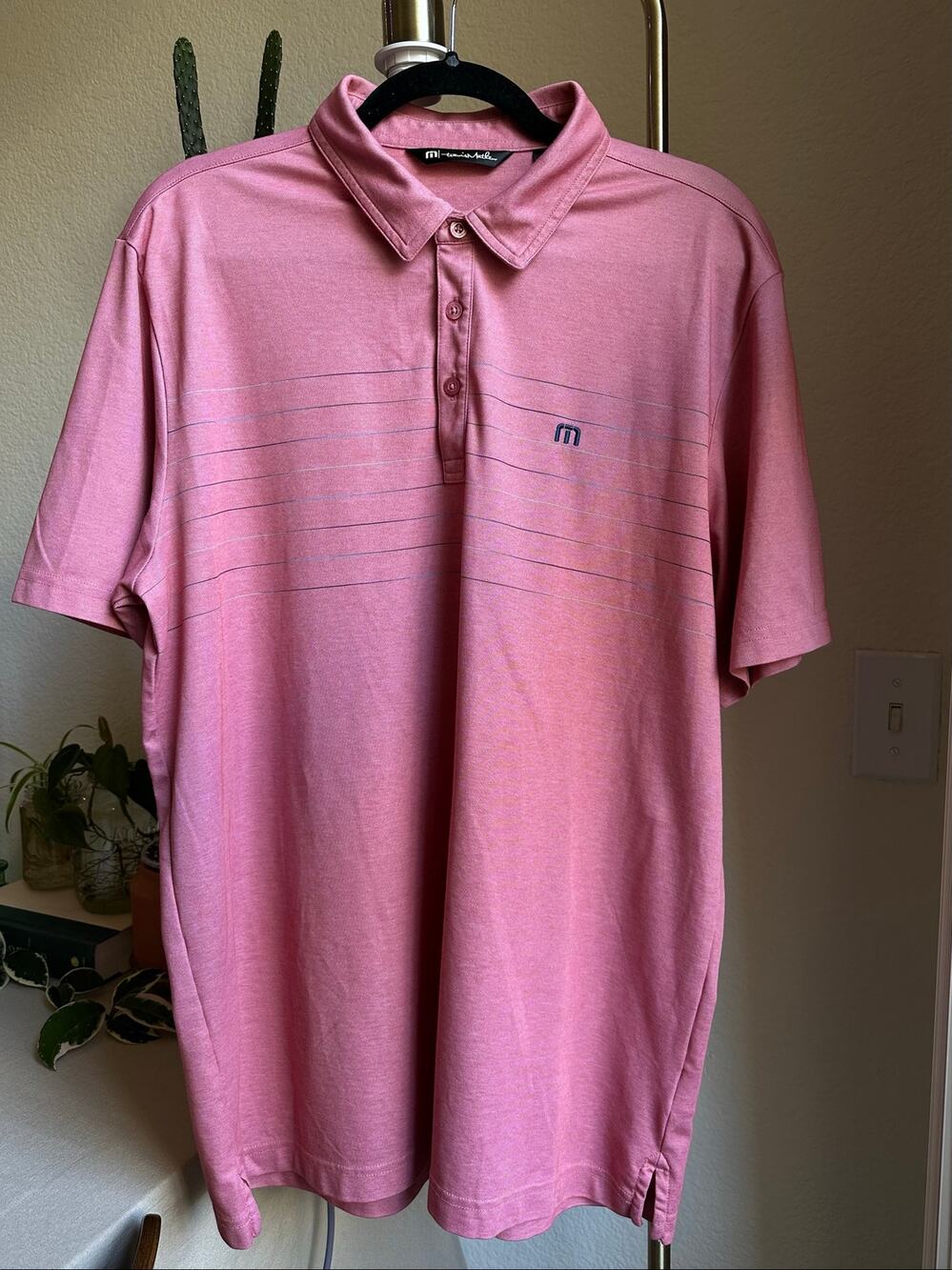 TravisMatthew Pink Striped Men’s Golf Polo